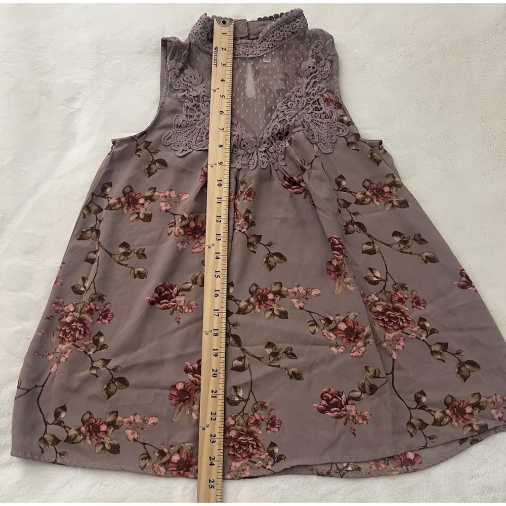 Xhilaration Womens Small Floral Sleeveless Lace Mock Neck Tunic Blouse Mauve S - Picture 2 of 6